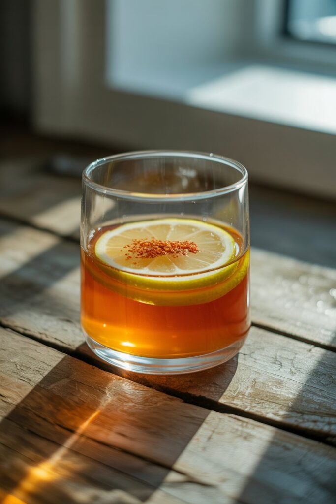 Apple cider vinegar weight loss recipe drink with lemon, honey, and cayenne.