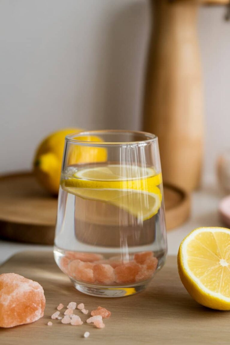 Close-up of the pink salt trick for weight loss drink in a glass