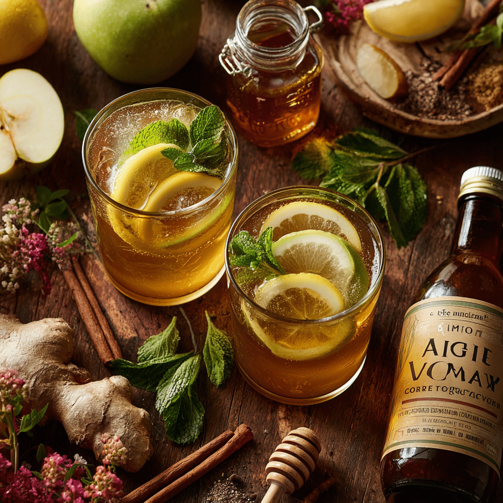 Apple cider vinegar mocktail with lemon and ginger