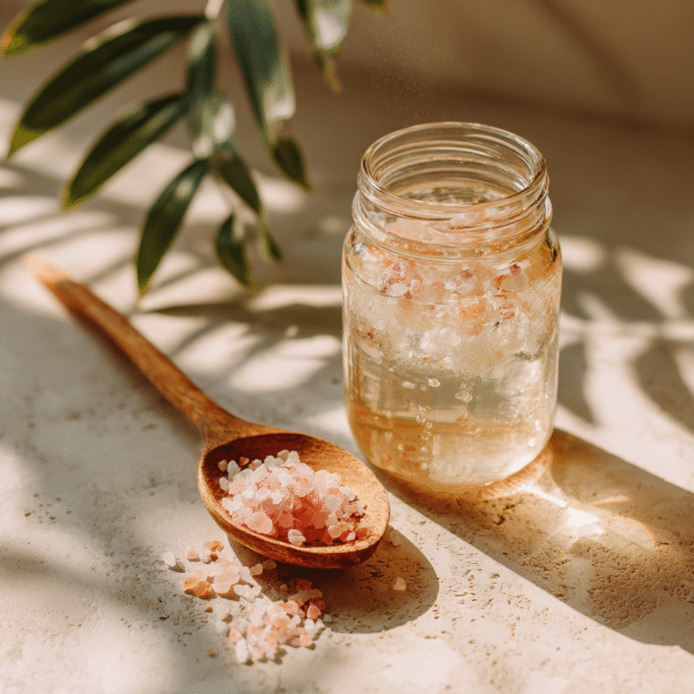 Close-up of a pink Himalayan saltwater flush recipe