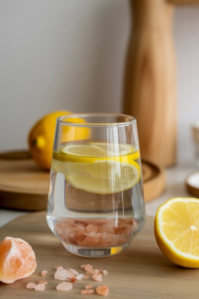 Close-up of the pink salt trick for weight loss drink in a glass