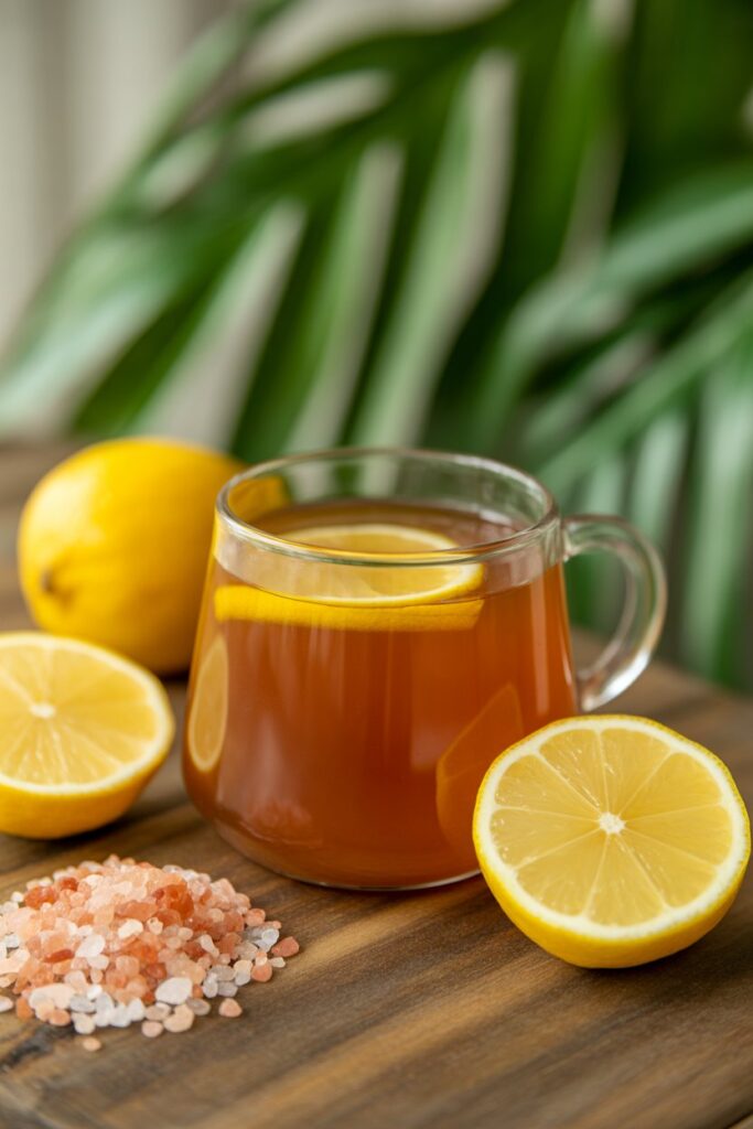 Brazilian mounjaro recipe with apple cider vinegar in clay cup.