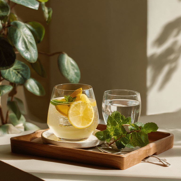 Lemon juice apple cider vinegar drink served in a cozy morning setting