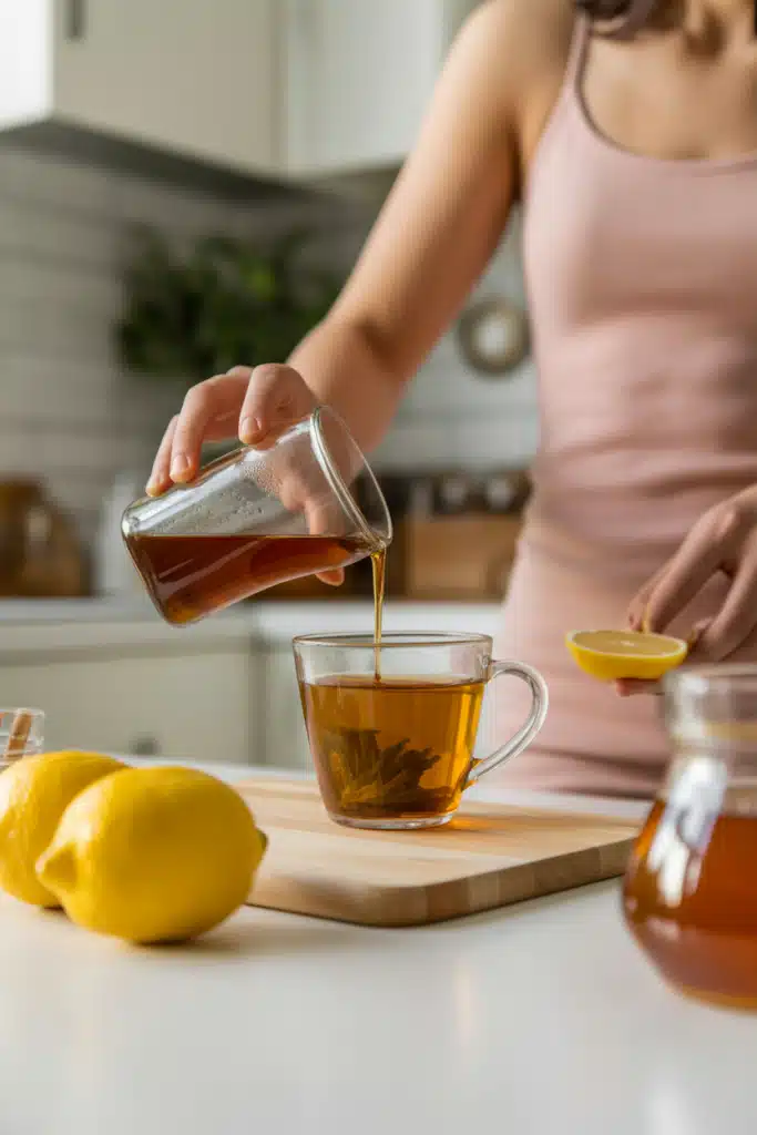 Preparing green tea with apple cider vinegar for weight loss support.