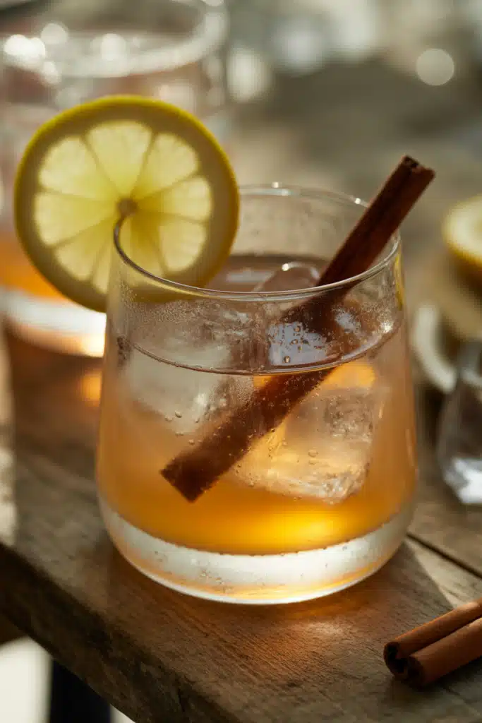 Apple cider vinegar cocktail ingredients flat lay
