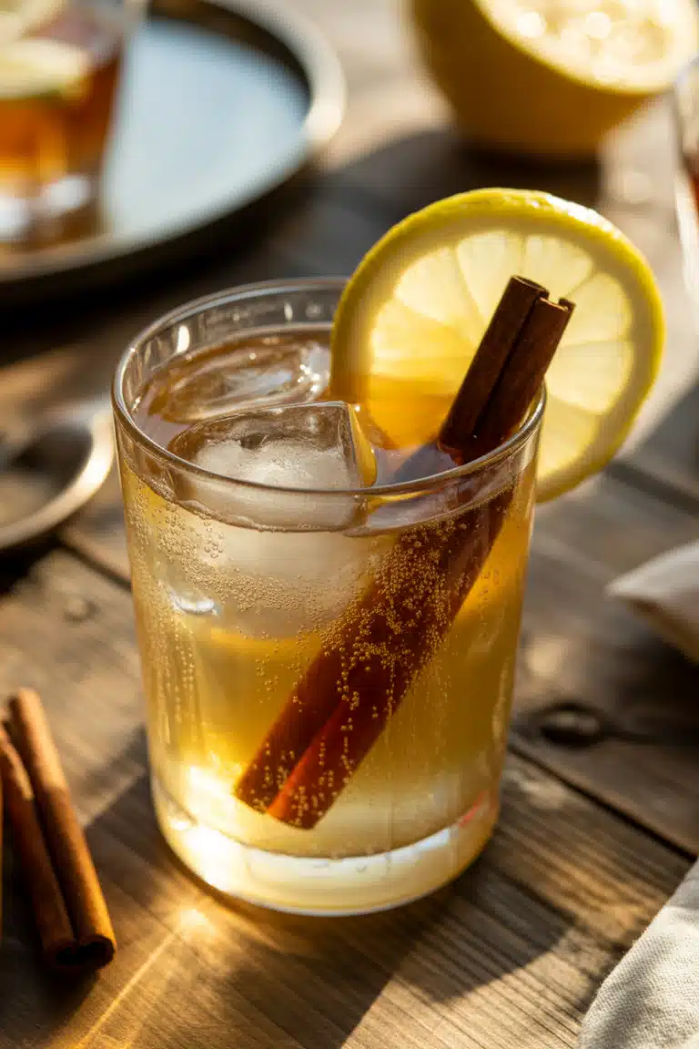 Apple cider vinegar cocktail ingredients flat lay