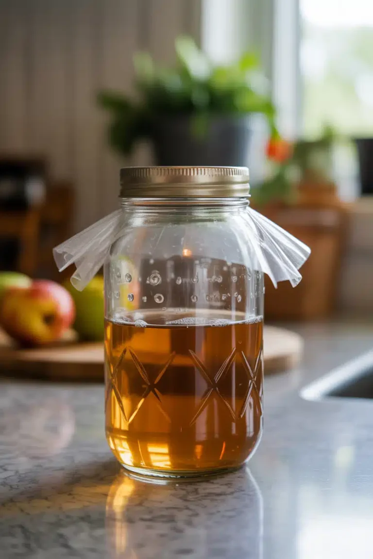 Apple cider vinegar gnat trap recipe in a kitchen jar