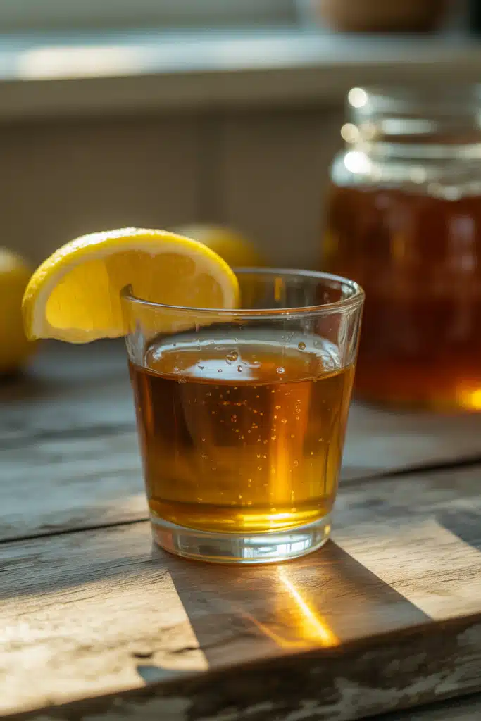 Apple cider vinegar morning shot with lemon and honey