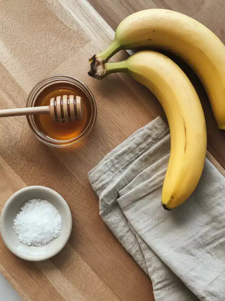 Ingredients for banana honey salt recipe with banana, honey, and salt