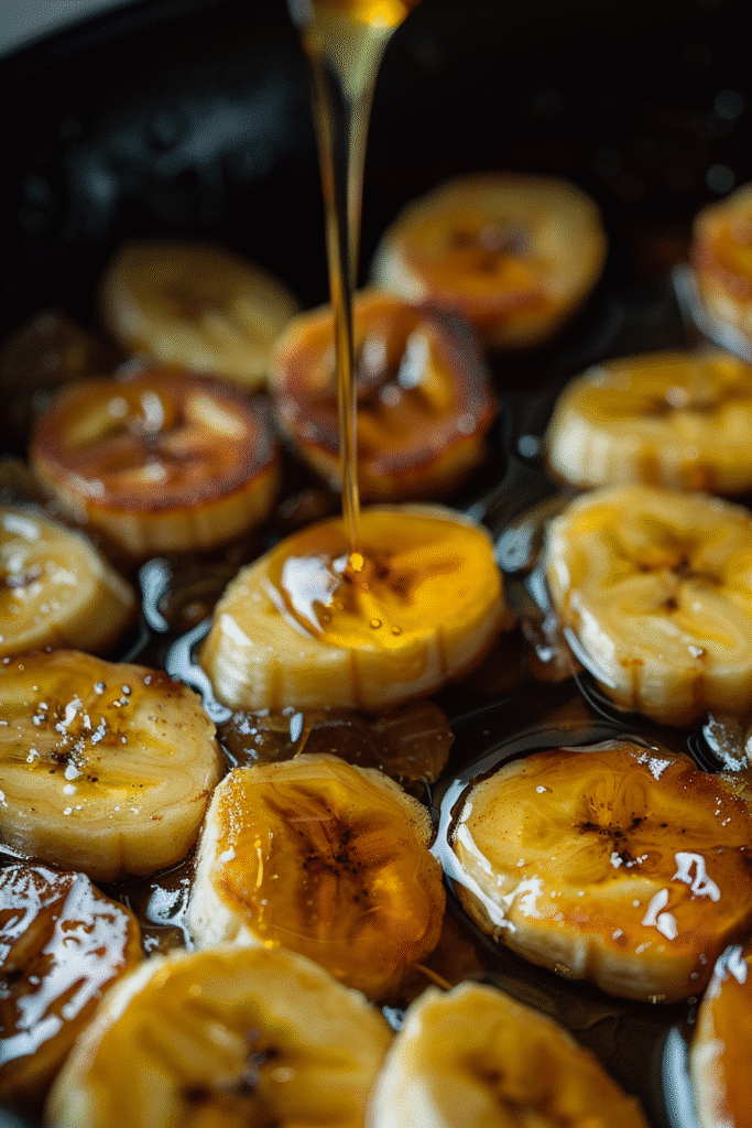 Cooking banana honey salt recipe step showing caramelizing bananas