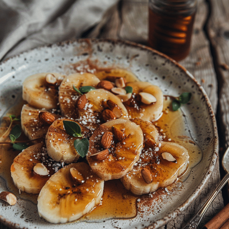 Served banana honey salt dish with garnish