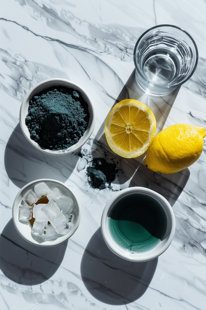 Preparing the blue salt energy boost drink with spirulina and citrus