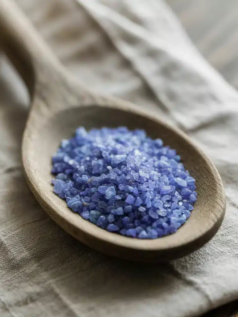 Close-up of Persian blue salt crystals for testosterone boost recipe