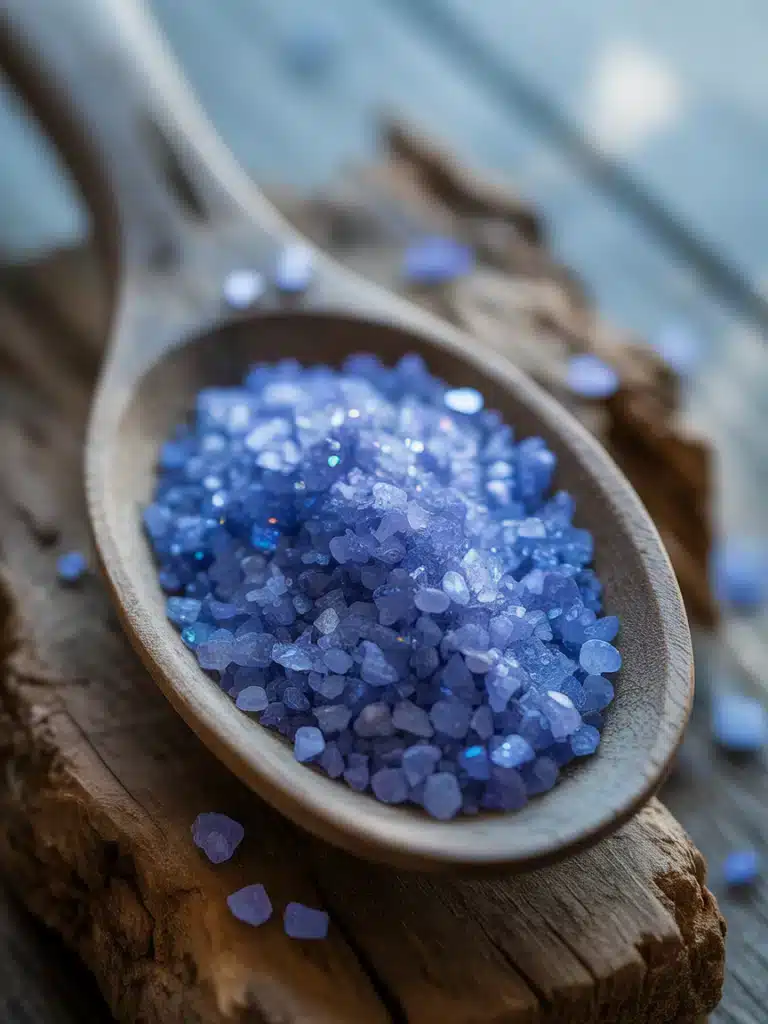 Close-up of Persian blue salt crystals for testosterone boost recipe