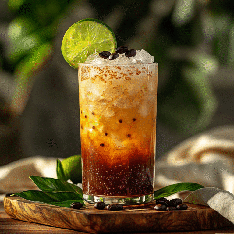Served Brazilian Mounjaro mocktail with lime garnish and coffee bean
