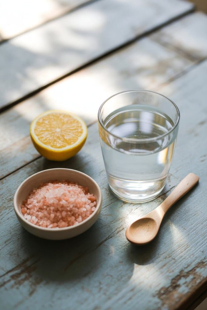 Ingredients for detox with lemon and pink salt
