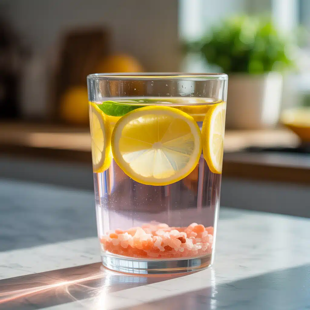 Detox with lemon and pink salt in morning light