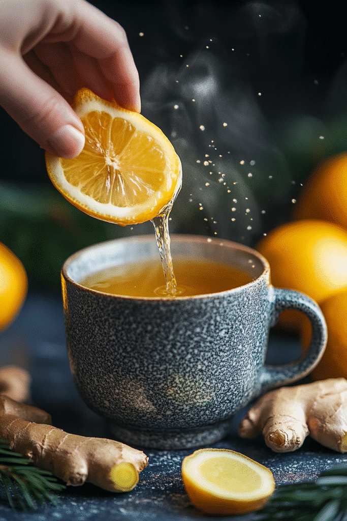 Adding lemon and ginger to homemade Mounjaro tea