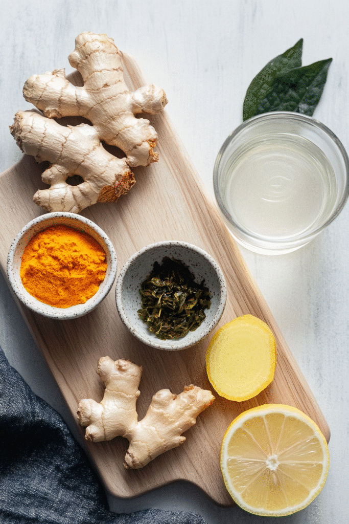 Japanese Mounjaro ingredients including lemon, turmeric, ginger, and water kefir
