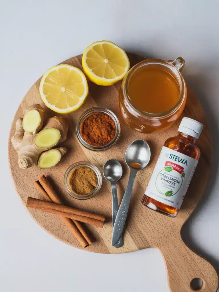 Ingredients for Mounjaro drink recipe for weight loss on wooden board