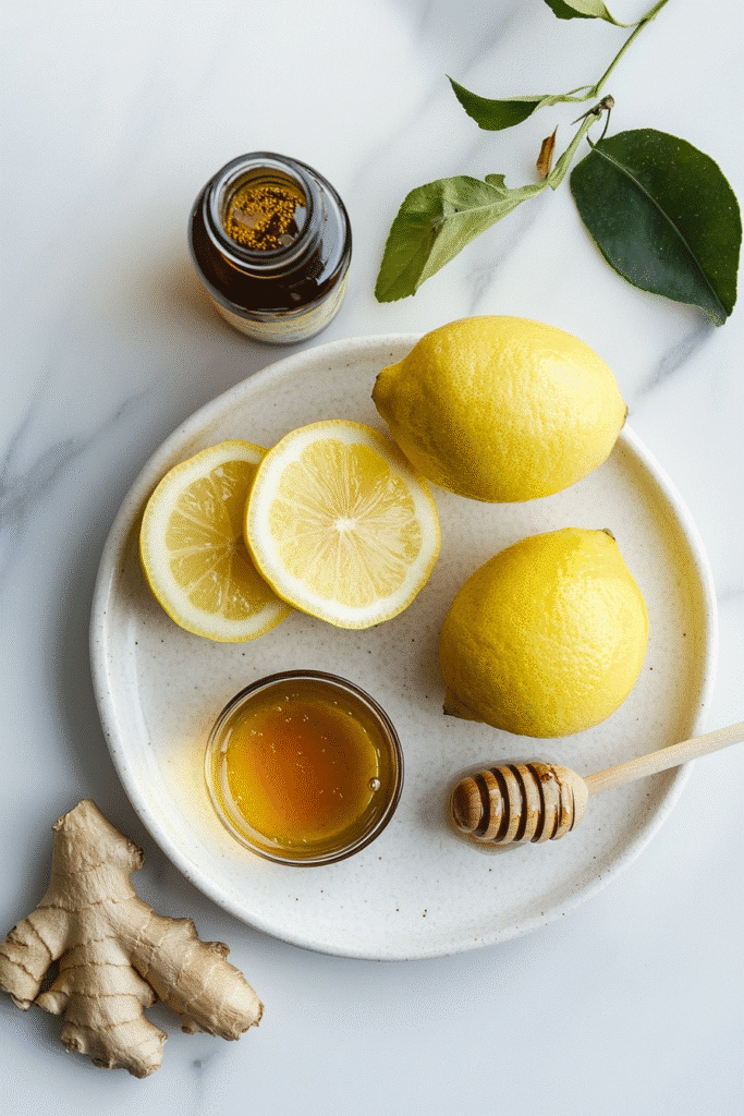 Natural ingredients for mounjaro drink recipe including chia, lemon, and ACV