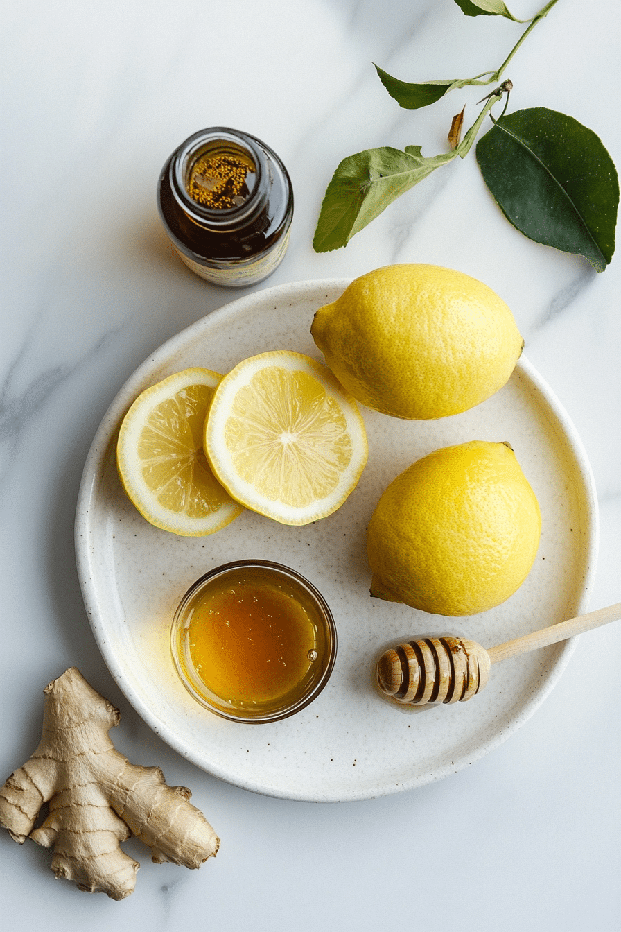 natural mounjaro recipe1 Core ingredients for natural mounjaro recipe including lemon, ginger, honey, and apple cider vinegar