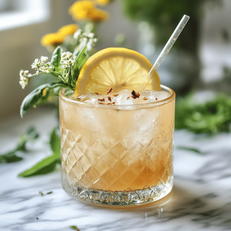 Served natural mounjaro drink over ice with lemon garnish