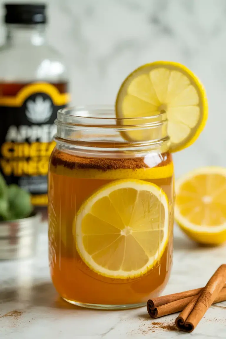 Homemade Mounjaro recipe weight loss drink with lemon, cinnamon, and apple cider vinegar.