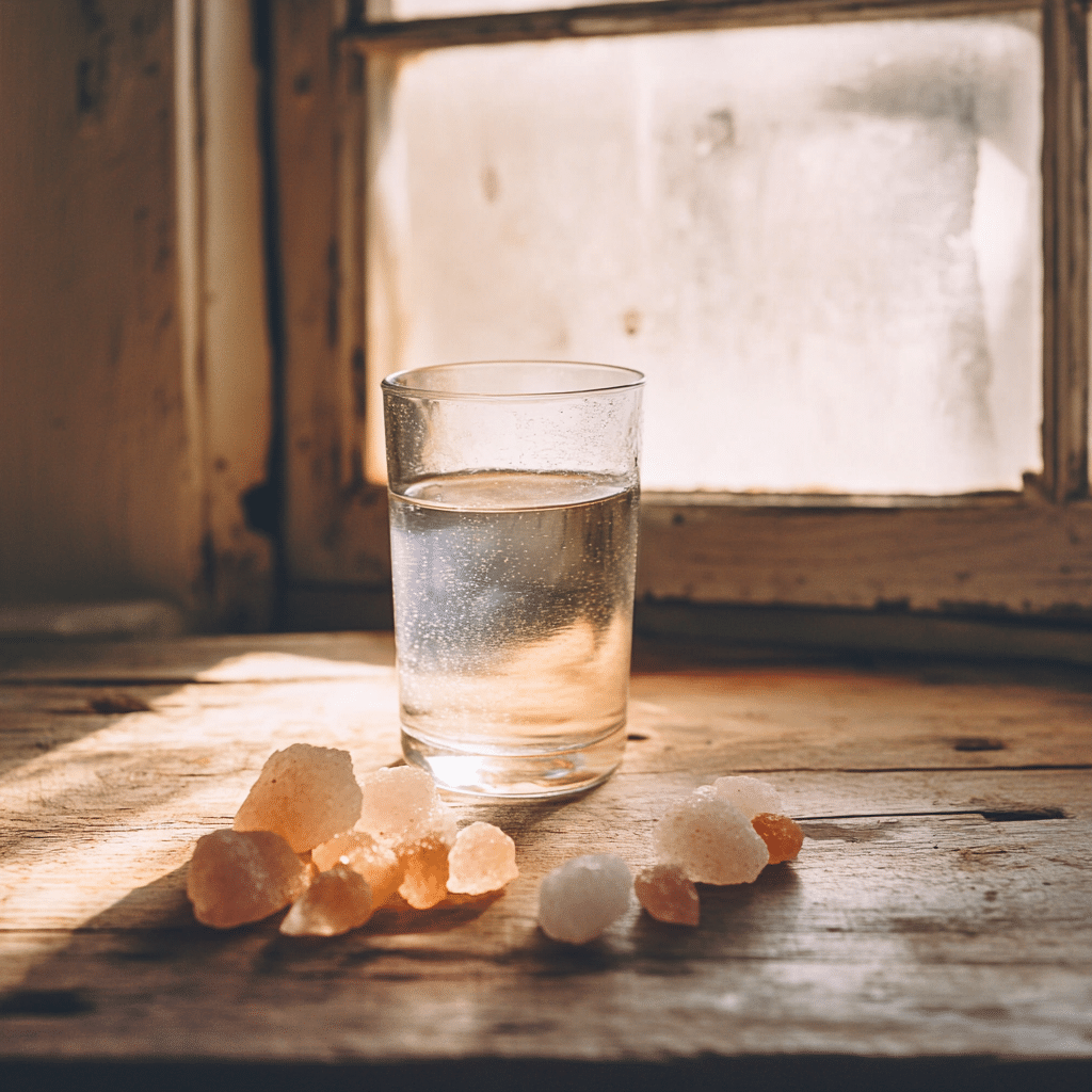Serving warm saltwater cleanse with lemon and Himalayan salt