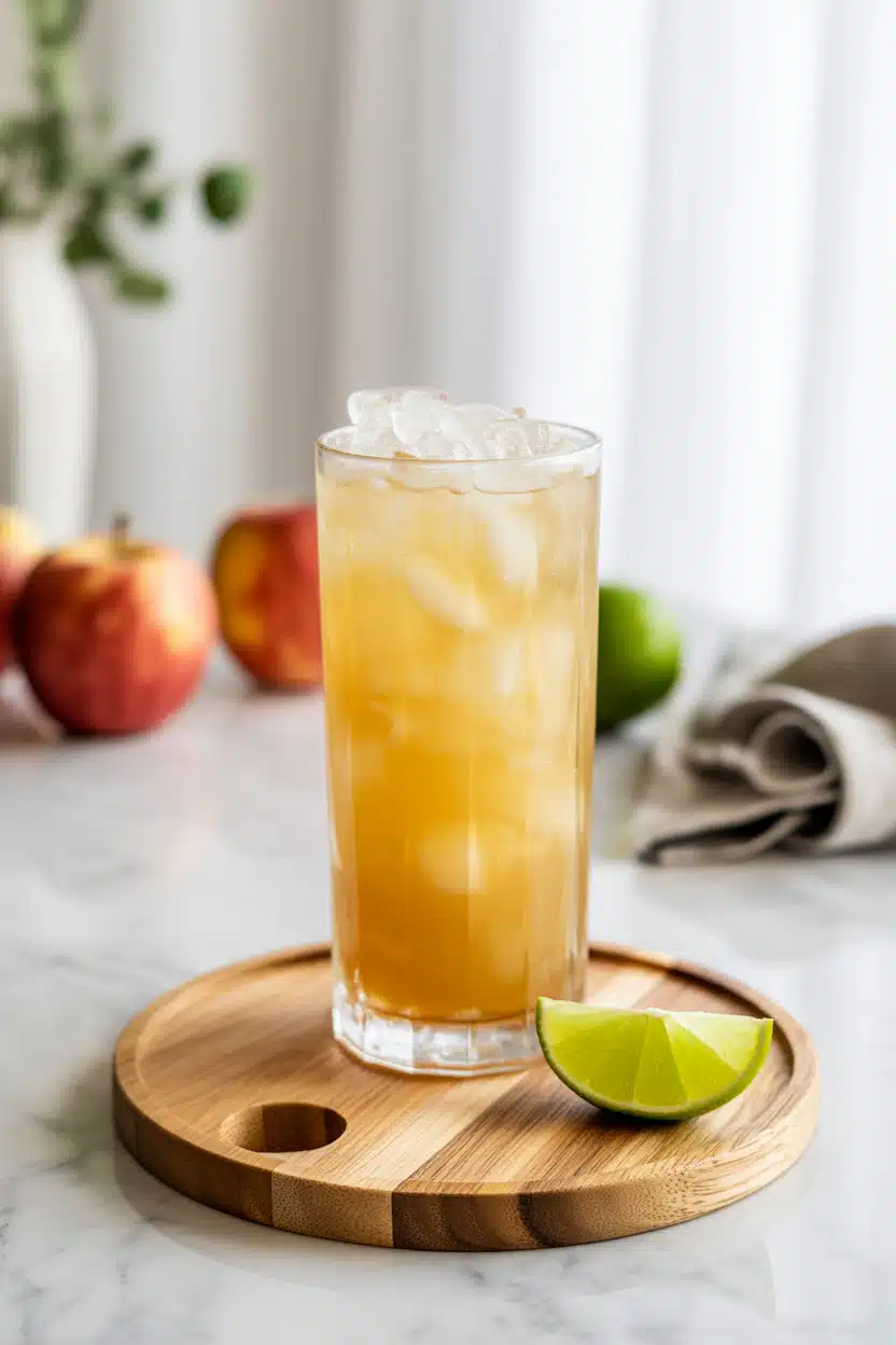 Apple mocktail in chilled glass with mint garnish