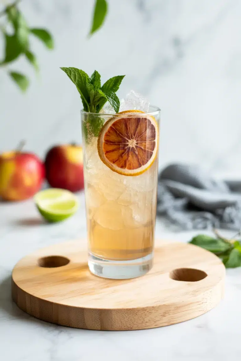 Apple mocktail in chilled glass with mint garnish
