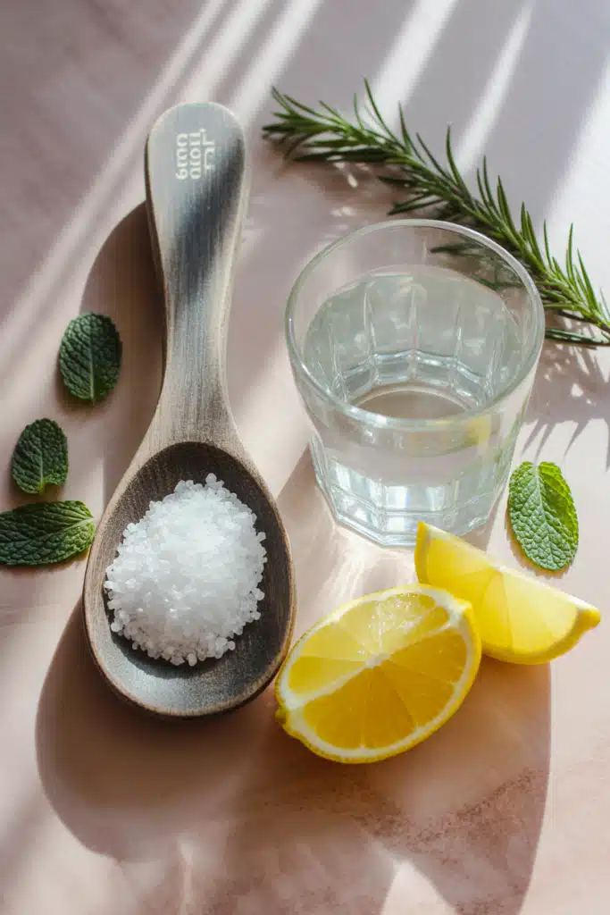 Celtic salt trick essentials with lemon, sea salt, and herbs