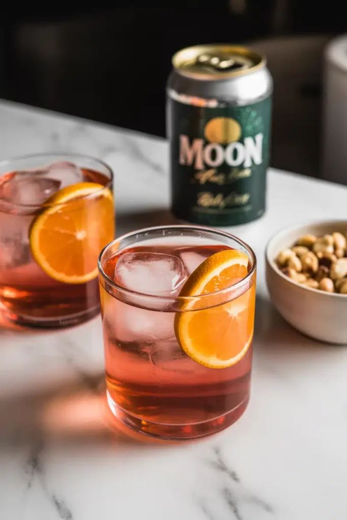 Negroni mocktail with orange peel garnish