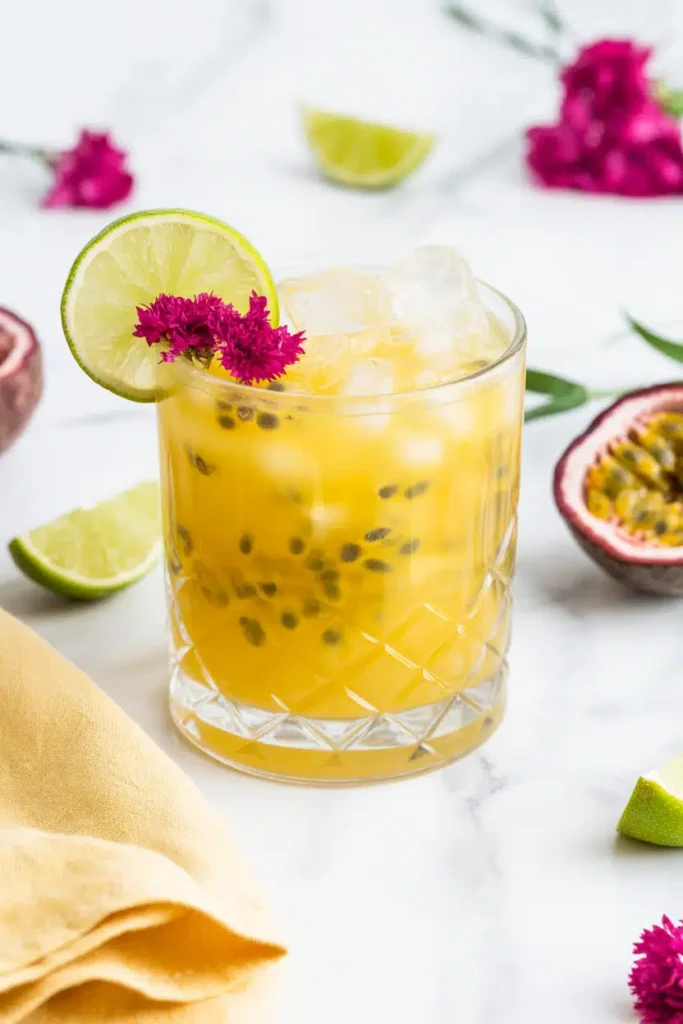 Passion fruit mocktail in a sunlit glass