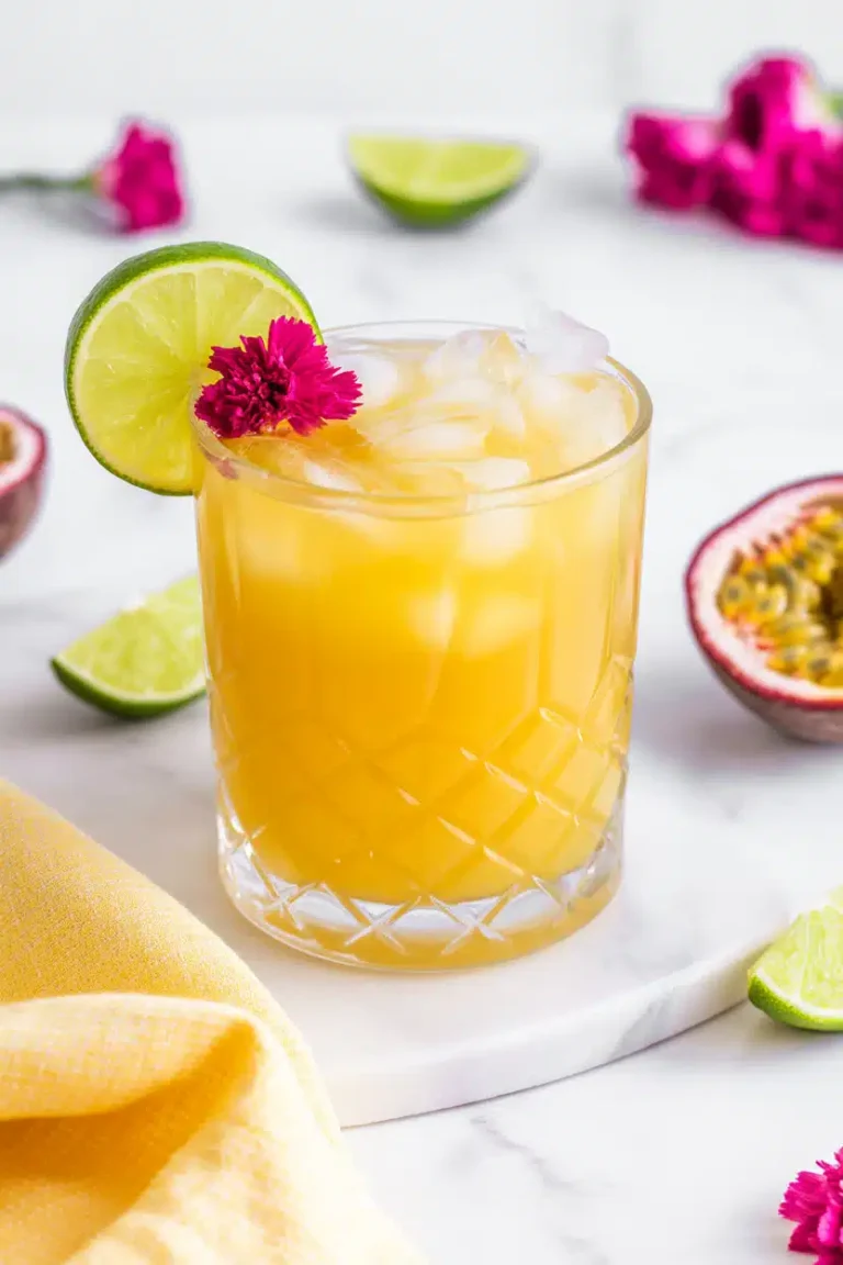 Passion fruit mocktail in a sunlit glass