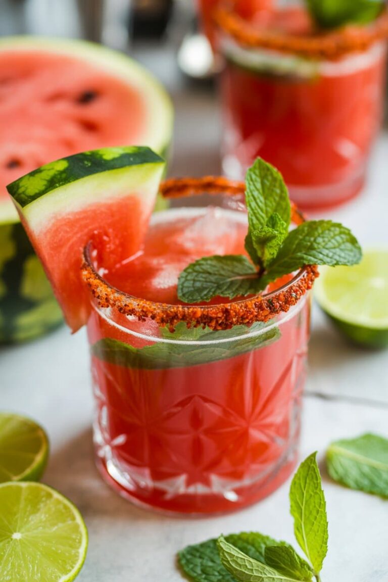 Refreshing Watermelon Mocktail with mint and lime garnish