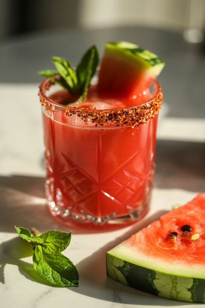 Refreshing Watermelon Mocktail with mint and lime garnish