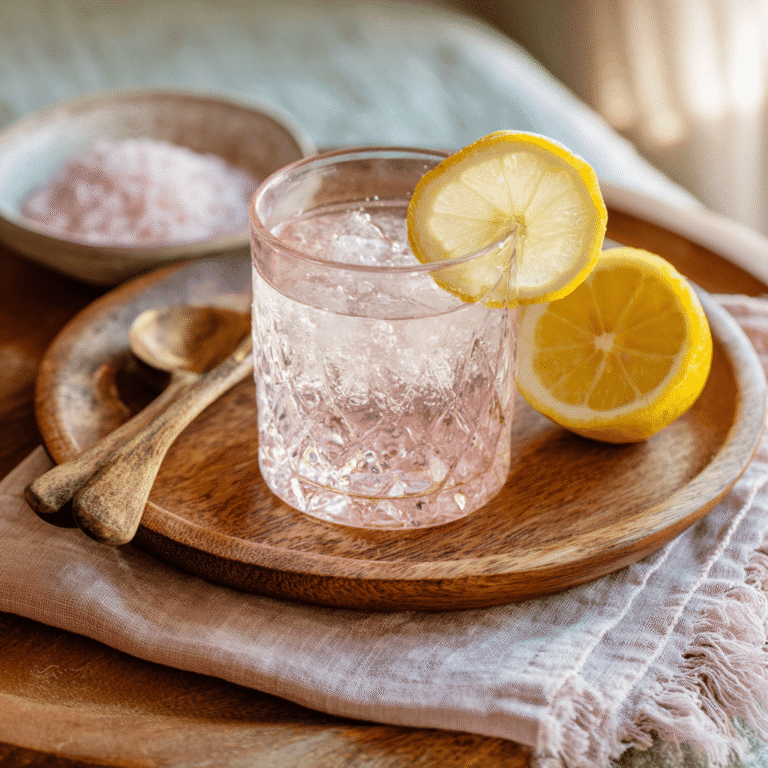 Close-up of pink Himalayan pink salt diet in water for morning