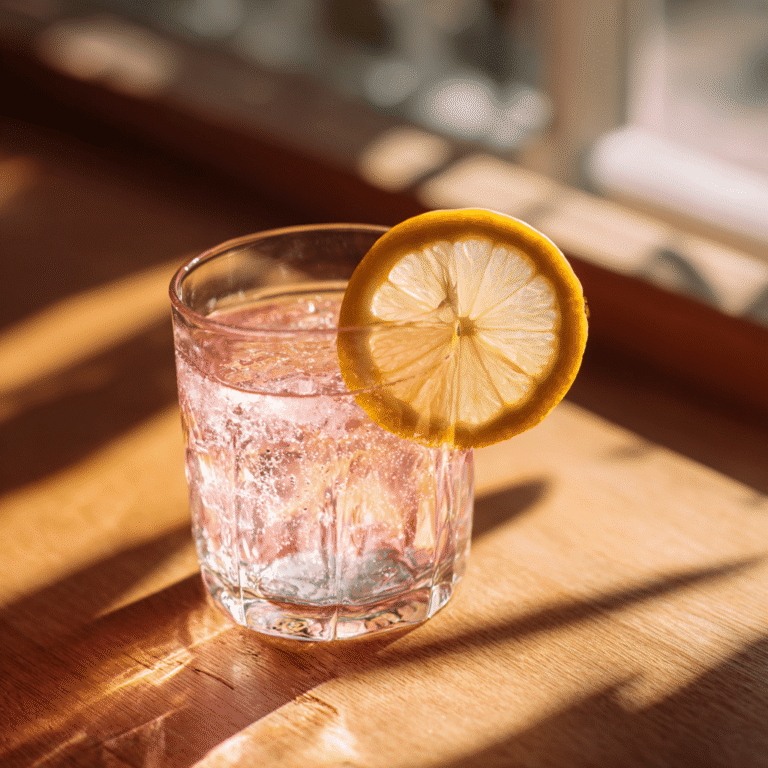 Close-up of pink Himalayan salt detox drink with lemon