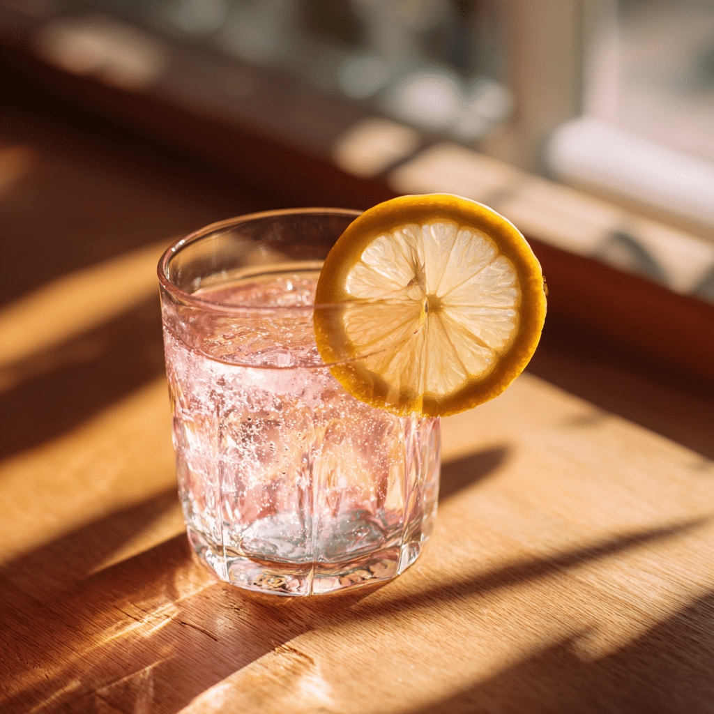 Close-up of pink Himalayan salt detox drink with lemon