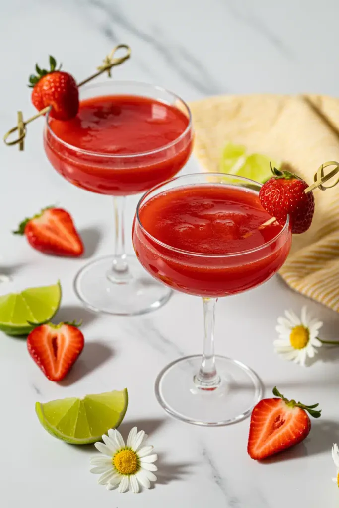 Strawberry daiquiri mocktail in a hurricane glass