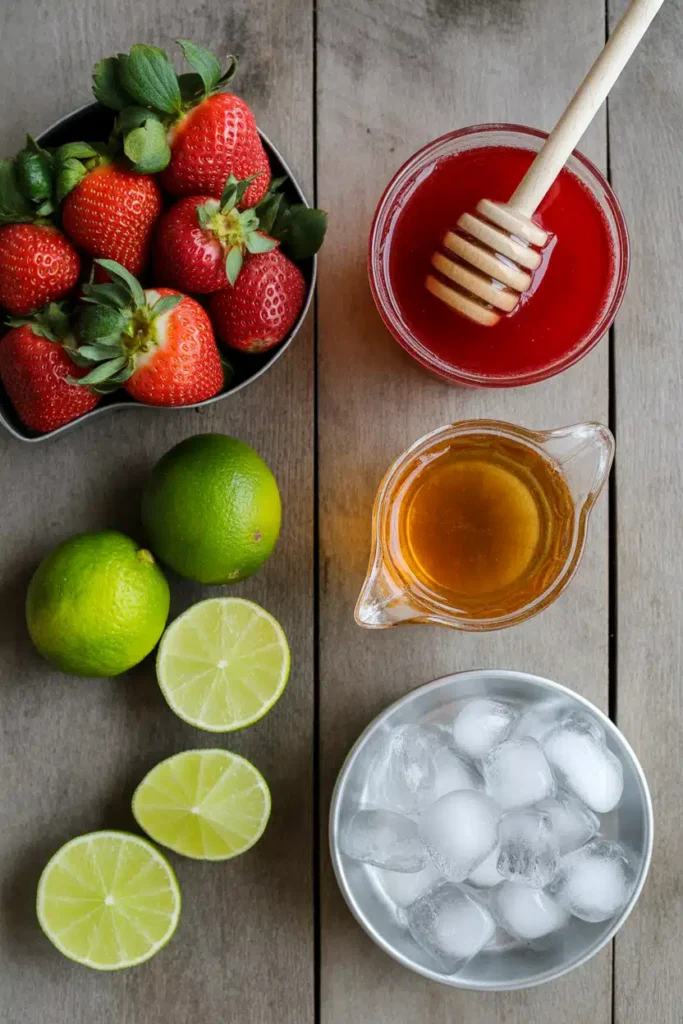 Ingredients for strawberry daiquiri mocktail