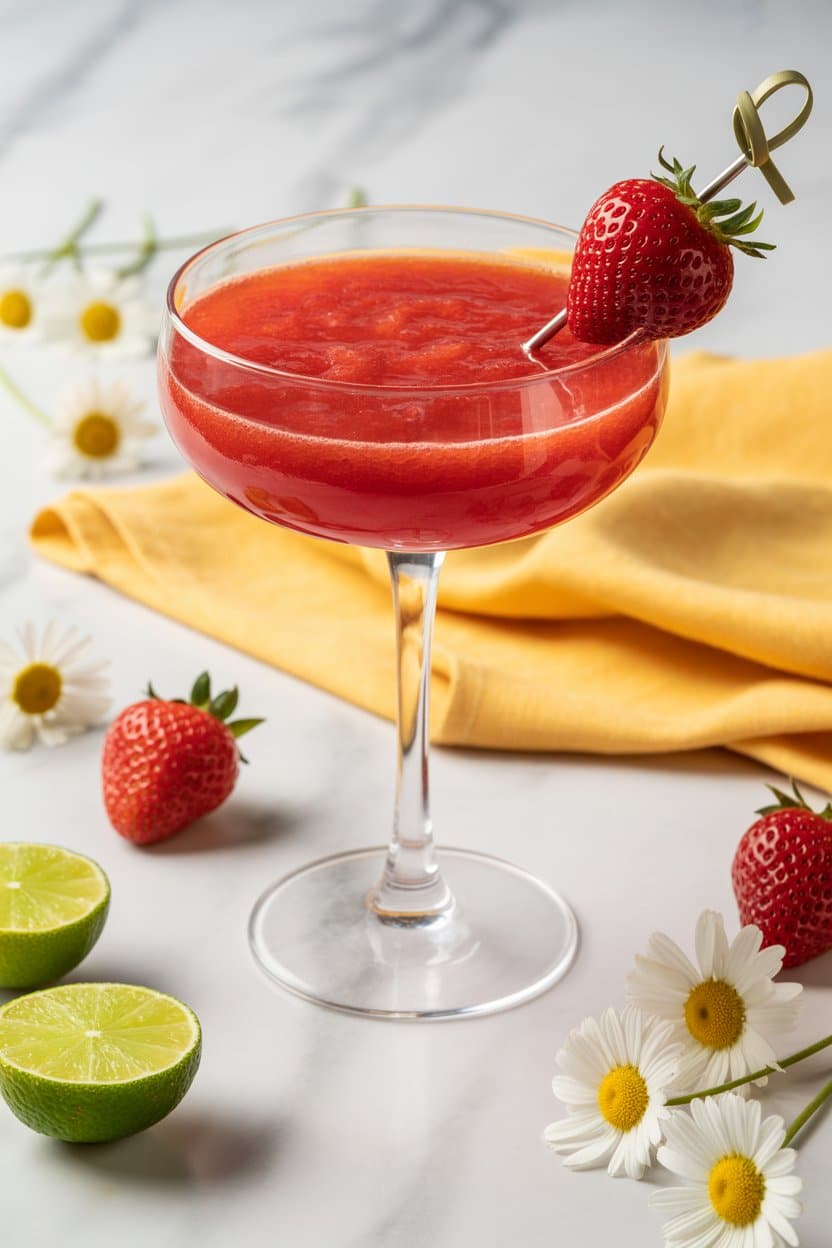 Strawberry daiquiri mocktail in a hurricane glass