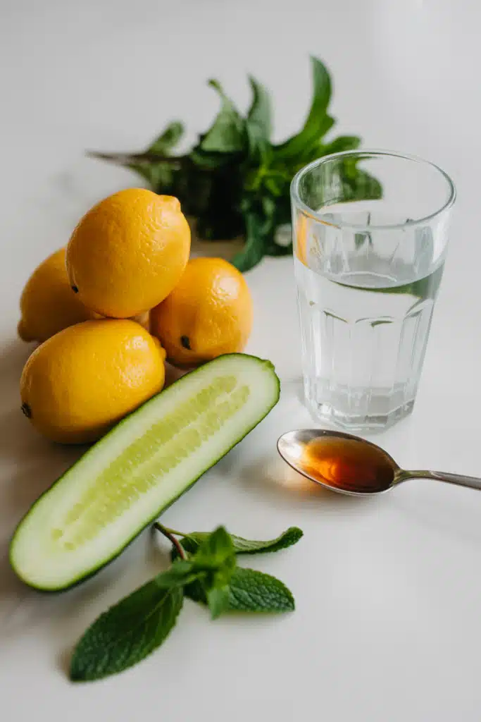 Fresh ingredients for cucumber lemonade recipe