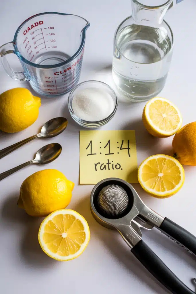 Ingredients for an easy lemonade recipe on marble