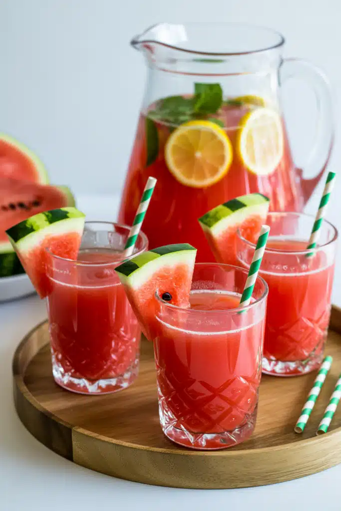 Close-up watermelon lemonade with lemon and mint