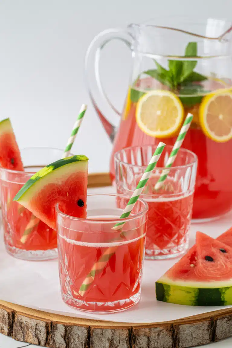 Close-up watermelon lemonade with lemon and mint